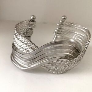 Sterling Silver Vintage Interlocking Cuff Bracelet 10 Strands